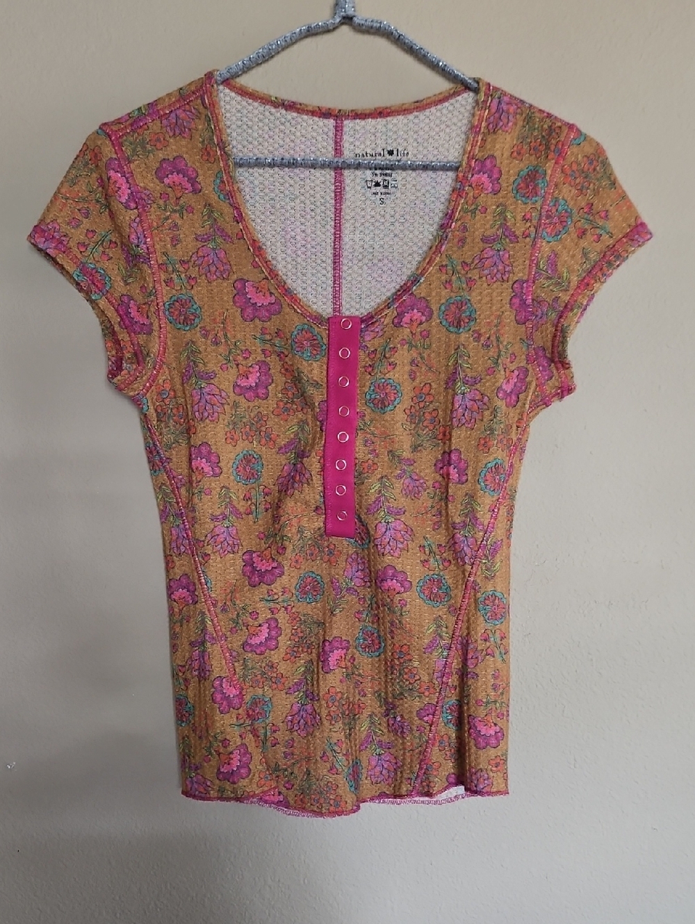 ☆Natural Life☆ Desigual Women's Pink Floral Short Sleeve Scoop Neck Top